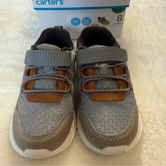 NIB Carter's Gray and Brown Kids Shoes Size 8 - Picture 1 of 6